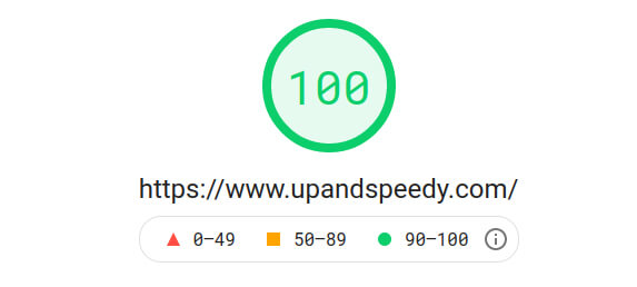 Resultados de Up&Speedy en Google PageSpeed (ordenador)